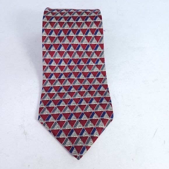 Christian Dior Red Blue Tie Necktie 100% Silk Geometric Printed Tie - Picture 5 of 7